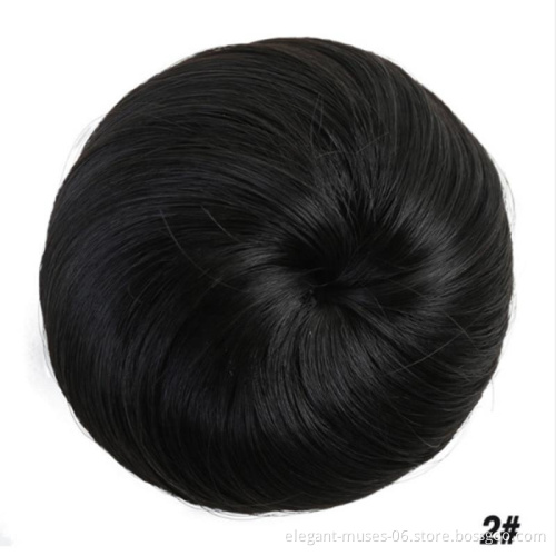 High quality wholesale ladies fashion brown headwear wig knot easy to tie clip in Hair bun hair toupee synthetic extensions